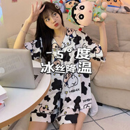 美黛遇睡衣女夏季冰絲短袖短褲薄款2024新款ins風(fēng)高顏值夏天家居服套裝 0156%23丿奶牛小新 L 95-115斤