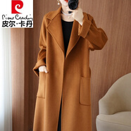 皮爾卡丹（pierre cardin）品牌女裝2025秋冬高端雙面羊絨大衣女中長款韓版新品羊毛呢外套 焦糖色 【同款】 M 118-138斤