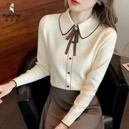 啄木鳥(niǎo)小香風(fēng)娃娃領(lǐng)針織打底衫女2025秋冬新款時(shí)尚內搭顯瘦洋氣小衫 杏色 S