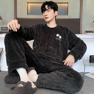 雅鹿睡衣男士春秋冬季新款加絨加厚珊瑚絨青少年男式家居服套裝學(xué)生 NSCJF-T601-男士套裝【套頭款】  2XL (建議體重150-175斤)