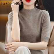 拉夏貝爾（La Chapelle）春秋半高領(lǐng)五分袖羊毛針織衫女毛衣中袖薄款中領(lǐng)打底衫 純100自動(dòng)發(fā)熱高雅駝【五分袖】 純100自動(dòng)發(fā)熱S