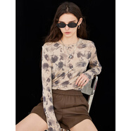 百家好/百家好扎染印花長(cháng)袖T恤女2024秋季新款修身顯瘦上衣O 卡其色 S