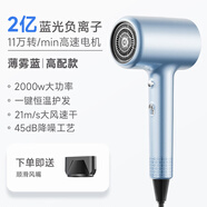 羅曼尼【2000W超大功率丨2億負離子護發(fā)】高速吹風機家用靜音速干不傷發(fā)大風力電吹風發(fā)廊理發(fā)店專用風筒 【薄霧藍-高配款】2000W大功率｜2億藍光負離子 【降噪靜音｜一鍵恒溫護發(fā)｜1.8米線長】