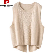 皮爾卡丹（pierre cardin）毛針織衫女后開叉純針織馬甲背心女圓領(lǐng)套頭加厚無袖外搭坎 米色 均碼