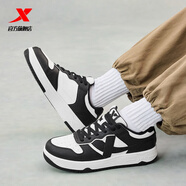 特步板鞋男新款運動(dòng)休閑空軍一號板鞋耐磨百搭情侶板鞋時(shí)尚鞋子厚底 帆白/黑-0042 女款 37