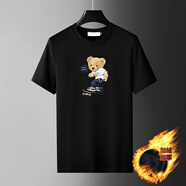 DANCY FELS小熊印花加絨短袖T恤男女秋冬保暖冬季大碼上衣體恤加厚半袖男 滑板小熊加絨加厚短袖 XL 155-175斤