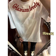 蘇愚100%純棉簡(jiǎn)約字母潮牌男女T情侶學(xué)生寬松透氣短袖T恤上衣打底衫in 190克-白 XL 建議125-140斤