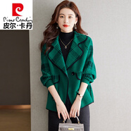皮爾卡丹（pierre cardin）春秋毛呢短款外套女2024新款小香風(fēng)西裝領(lǐng)開(kāi)衫春秋季羊毛呢子上衣 綠色 M