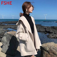FSHE雙面呢子大衣女春秋百搭小香風(fēng)小個(gè)子法式毛呢外套女學(xué)生短款上衣 杏色 L 建議100-110斤