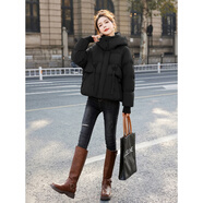 馬克印象羽絨服女短款小個(gè)子2025年冬季新款寬松顯瘦高端白鴨絨面包服外套 TT7711 黑色 S