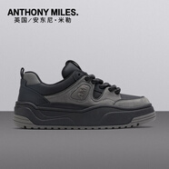 Anthony Miles運動(dòng)面包鞋耐磨減震板鞋男真皮透氣潮流休閑鞋男士厚底增高老爹鞋 黑灰色 44