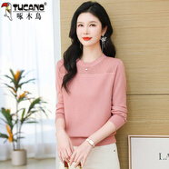 啄木鳥(niǎo)2025春秋新款仿羊毛衫女時(shí)尚顯瘦針織打底衫圓領(lǐng)高端毛衣上衣 粉色2024 L 建議105-115斤
