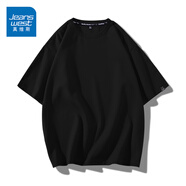 真維斯（JEANSWEST）純棉短袖t恤男龍年本命年衣服紅色t恤女寬松大碼打底衫可穿200斤 黑色 純色 6XL【245-270斤】