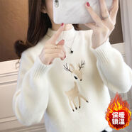 妙款2024秋冬黃金貂仿貂絨加厚半高領(lǐng)學(xué)生初中高中女大童百搭套頭毛衣 小鹿白色 M建議95-110斤