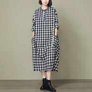UOSU輕奢潮牌女裝2024秋新款格子連衣裙簡(jiǎn)約休閑中長(zhǎng)裙長(zhǎng)袖百搭裙子女 大格子 L【建議170-200斤】