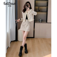 妤遇（YUUZYUUS）品牌女裝小香風(fēng)套裝女2024春秋新款洋氣減齡顯瘦氣質(zhì)時尚短裙子 杏色 M