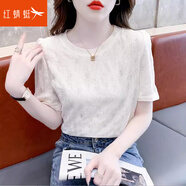 紅蜻蜓t恤女短袖新款2025年夏季女裝正肩涼感短袖女蕾絲女士打底上衣衫 白色短袖 XL 【建議120-130斤】