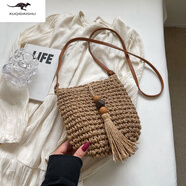 酷奇袋鼠 KQ夏天夏季款精致小包包女2026七夕潮森系海邊度假草編包流蘇單肩包 卡其色編織包