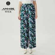 阿瑪施（AMASS）女裝新款時(shí)尚百搭松緊腰直筒休閑長(cháng)褲女5100552 綠印花 M (3碼)