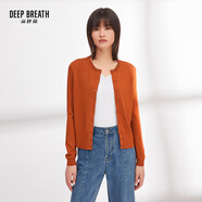 深呼吸DEEP BREATH女裝簡約百搭薄款圓領(lǐng)長袖冰絲針織開衫女A400473 焦糖 L (4碼)