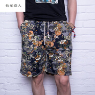 快樂嘉人歐美民族風(fēng)五分短褲男2019夏季短褲男夏天休閑男士中褲五分褲潮修 D款 L