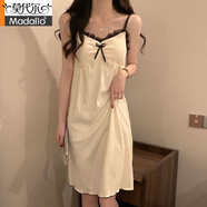 莫代爾吊帶睡裙女夏季梭織棉帶綿墊女士學(xué)生花邊杏色家居服睡衣裙子夏天 吊帶裙 2227 杏色 帶胸墊可拆 L 建議100-115斤