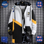NASALIKE官方潮牌中長款風(fēng)衣外套男春秋冬季大碼連帽外套學(xué)生涂鴉加絨外套 N72白色(春秋款) XL (168-175cm 120-140斤)