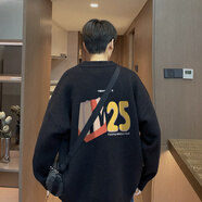 OEMG  半高領(lǐng)毛衣男春秋冬季加絨加厚套頭線衣潮牌寬松打底針織衫外套 DMY481黑色 L [建議105-120斤]