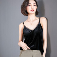 康創(chuàng)暉絲絨背心女無(wú)袖大碼外穿西裝內(nèi)搭v領(lǐng)吊帶打底衫秋冬金絲絨遮肚子 黑色 S