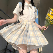 凡小如jk制服套裝女夏季百褶裙日系甜美學(xué)院風(fēng)a字高腰半身裙小個子全套 檸檬海鹽格裙+刺繡白短襯衫+領(lǐng)結(jié) L 【建議105-115斤】