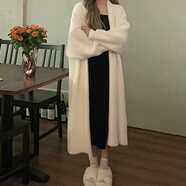 熒蒂慵懶風(fēng)軟糯中長(zhǎng)款白色毛衣外套女秋冬季2025新款寬松針織衫女開衫 米白色1 S