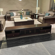 今森一木新中式實(shí)木沙發(fā)組合現代輕奢牛皮沙發(fā)烏金木大戶(hù)型樣板房客廳家具 電視柜 組合