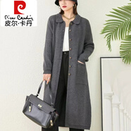 皮爾卡丹（pierre cardin）長(zhǎng)款針織毛衣女開(kāi)衫外套2025秋冬新款百搭加厚寬松大碼針織衫外搭 深灰色 S