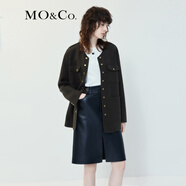 MO&Co.【美麗諾綿羊毛】中長(zhǎng)金扣圓領(lǐng)毛呢外套高端上衣女夾克大衣 熟褐色 L 170