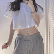 大眼睛衣服皮卡丘夏動(dòng)漫美少女可愛(ài)卡通短袖t恤女高腰緊身顯胸 小白-小短款 S