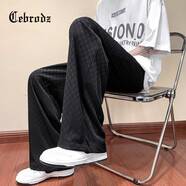 Cebrodz法國 棋盤格休閑褲男夏季薄款新款褲子衛(wèi).褲直筒闊腿運動男士長褲 黑色(基礎薄款) 3XL