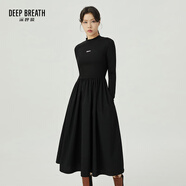 深呼吸DEEP BREATH女裝簡(jiǎn)約純色煙管領(lǐng)高腰A字長(zhǎng)袖連衣裙A500292 黑 S (2碼)