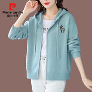 燕潯新款短外套女春秋百搭氣質(zhì)女裝通勤風(fēng)連帽毛衣外套女外搭針織開(kāi)衫 A藍(lán)色 L (110斤-140斤）