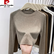 皮爾卡丹（pierre cardin）小個(gè)子圓領(lǐng)針織衫女秋冬2025新款內(nèi)搭白色毛衣短款打底衫上衣 駝色 S