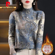 皮爾卡丹（pierre cardin）半高領(lǐng)德絨打底衫女士春秋內搭外穿時(shí)尚洋氣小衫印花T恤長(cháng)袖上衣 銀花【高品質(zhì)德絨】 L 100-115斤