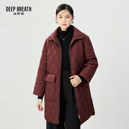 深呼吸DEEP BREATH女裝菱格拉鏈中長(cháng)款新雪麗棉服上衣外套女A401053 安可拉紅 S (2碼)
