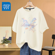 真維斯（JEANSWEST）時(shí)尚短袖t恤女學(xué)生可愛甜美學(xué)院女裝ins風(fēng)夏季新款純棉寬松上衣服 米色 淡彩蝴蝶 L