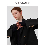 CIRCLOFY瑟夕廓形簡約西裝小外套女裝2025春季新款設(shè)計感氣質(zhì)女士休閑西服 純黑色 XL 130-140斤