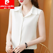 皮爾卡丹（pierre cardin）白色襯衫女無袖上衣西裝打底背心翻領(lǐng)仿真絲襯衣女夏季配毛衣內(nèi)搭 白色 XL 建議（120-130斤
