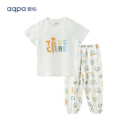 aqpa【135g新疆棉】嬰兒內(nèi)衣套裝夏季純棉男女寶寶衣服薄款分體短袖 彩虹樂園 100
