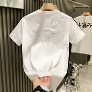 得芊逸歐洲站時尚潮牌青年短袖T恤男歐貨刺繡國潮男款半袖圓領寬松體恤 白色 2XL(建議130-145斤內(nèi))