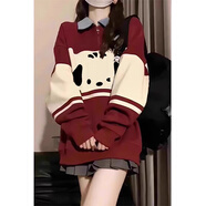 LDBE半拉鏈衛(wèi)衣女春季2025新款加絨美式寬松慵懶風(fēng)春季polo領(lǐng)撞色上衣 紅色【秋冬加絨】 L （95-110斤）