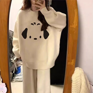 南啵丸胖mm正肩大碼可愛小狗圖案毛衣女秋冬2024新款圓領(lǐng)寬松軟糯針織衫 M 適合80110斤