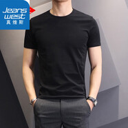 真維斯（JEANSWEST）純色短袖T恤男夏季修身彈力t恤上衣潮牌顯瘦男士打底衫休閑上衣男 純色黑T恤 XL