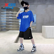 特步（XTEP）兒童套裝秋季運動套裝百搭舒適新款中大童組合兩件童裝 黑褲2+藍(lán)T恤9174 170